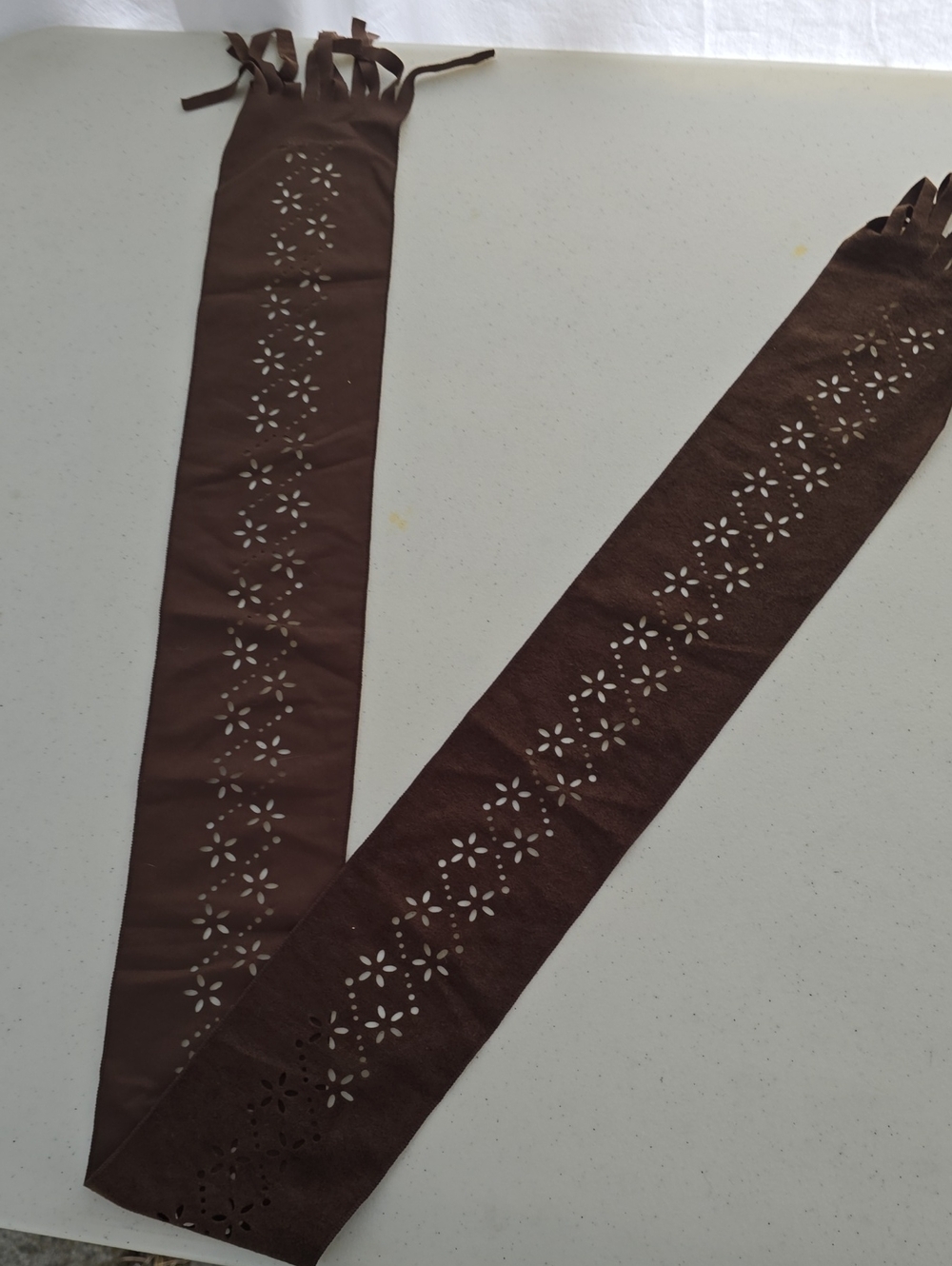 Source Unknown Brown Laser-Cut Floral Sash Scarf